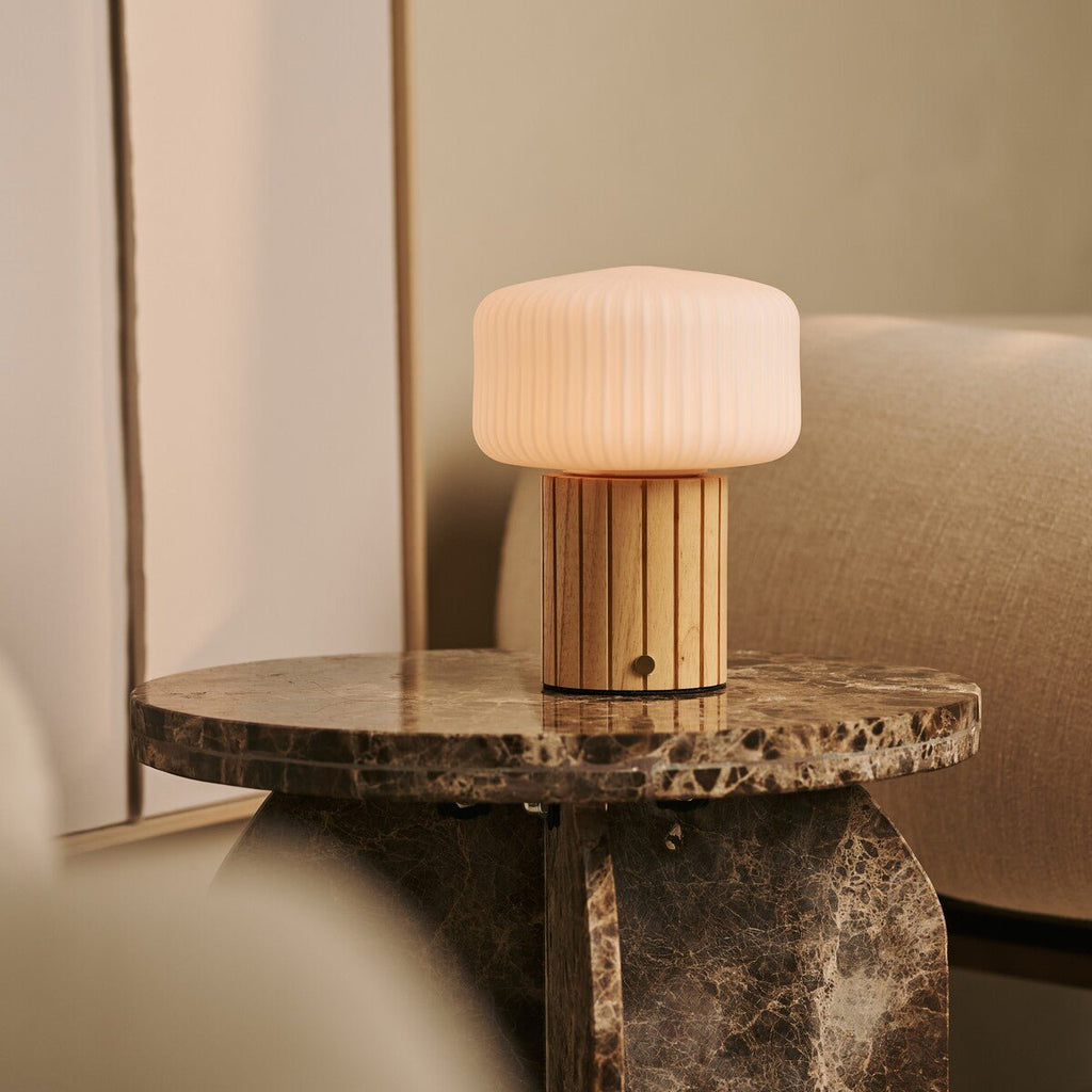 Margaux Light Brown Wood & Glass Cordless Table Lamp
