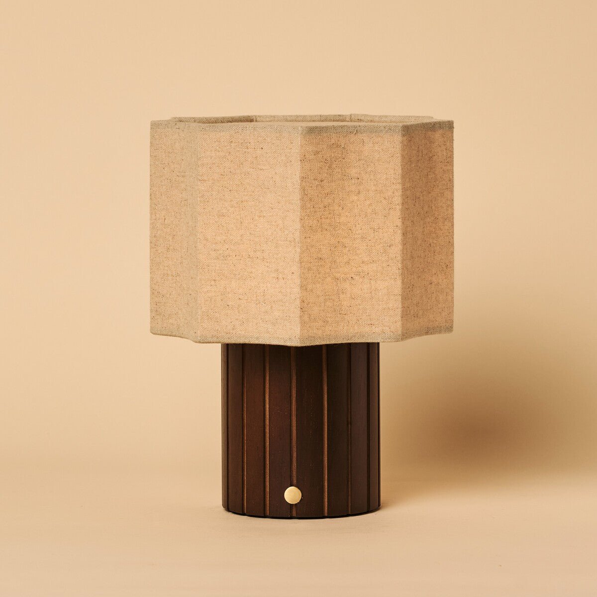 Channa Dark Brown Wood & Linen Cordless Table Lamp