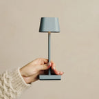 Sarphati mouse grey metal lamp side view showing cylindrical form