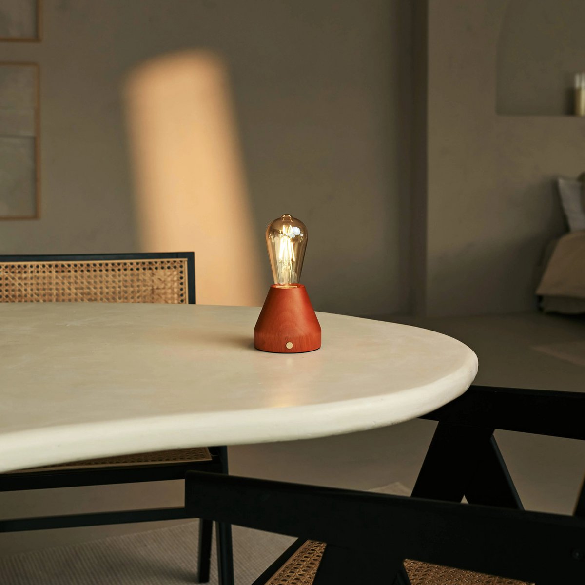 Zavi slim wooden lamp on bedside table