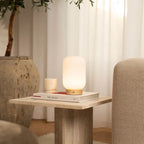 Lilly Light Brown Wood & Glass Cordless Table Lamp