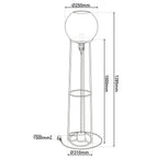 Technical drawing of a floor lamp with dimensions on a white background