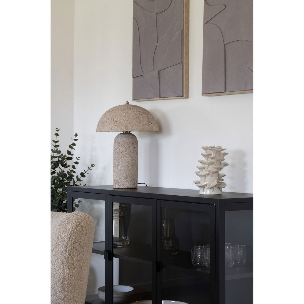 Lumo paper-mâché handcrafted textured table lamp stone-grey cord