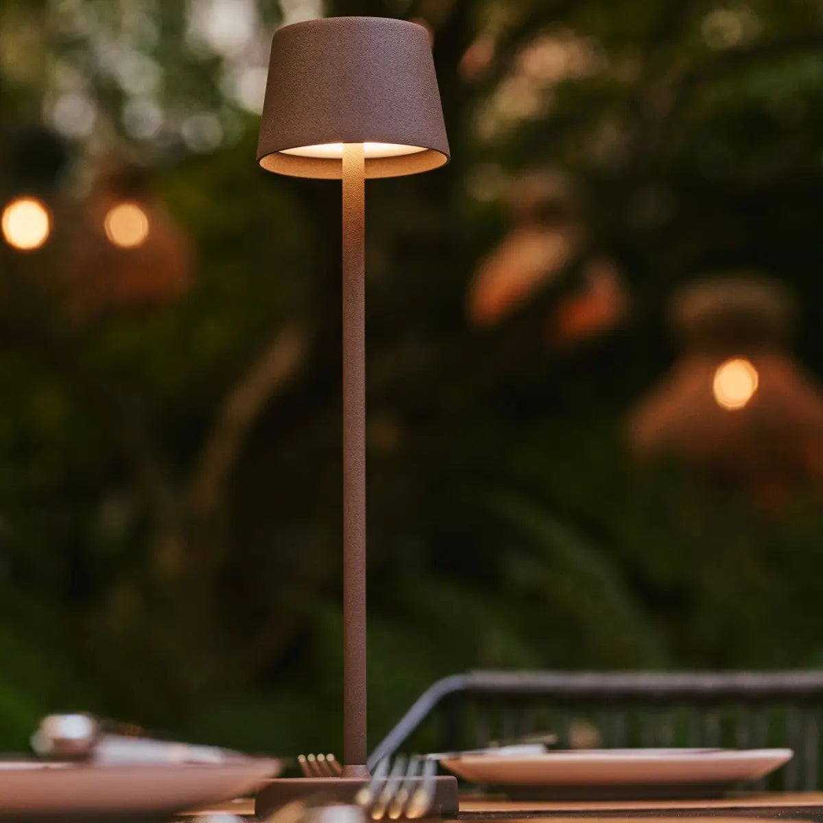 Vondel cordless table lamp packed for travel or event use