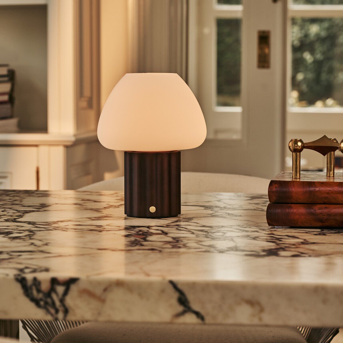 Sophie Dark Brown Wood & Glass Cordless Table Lamp