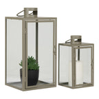 Corfu Laternen - Grün, Stahl, Glas, 13/19.5x13/19.5x25.5/40 cm - 2er-Set