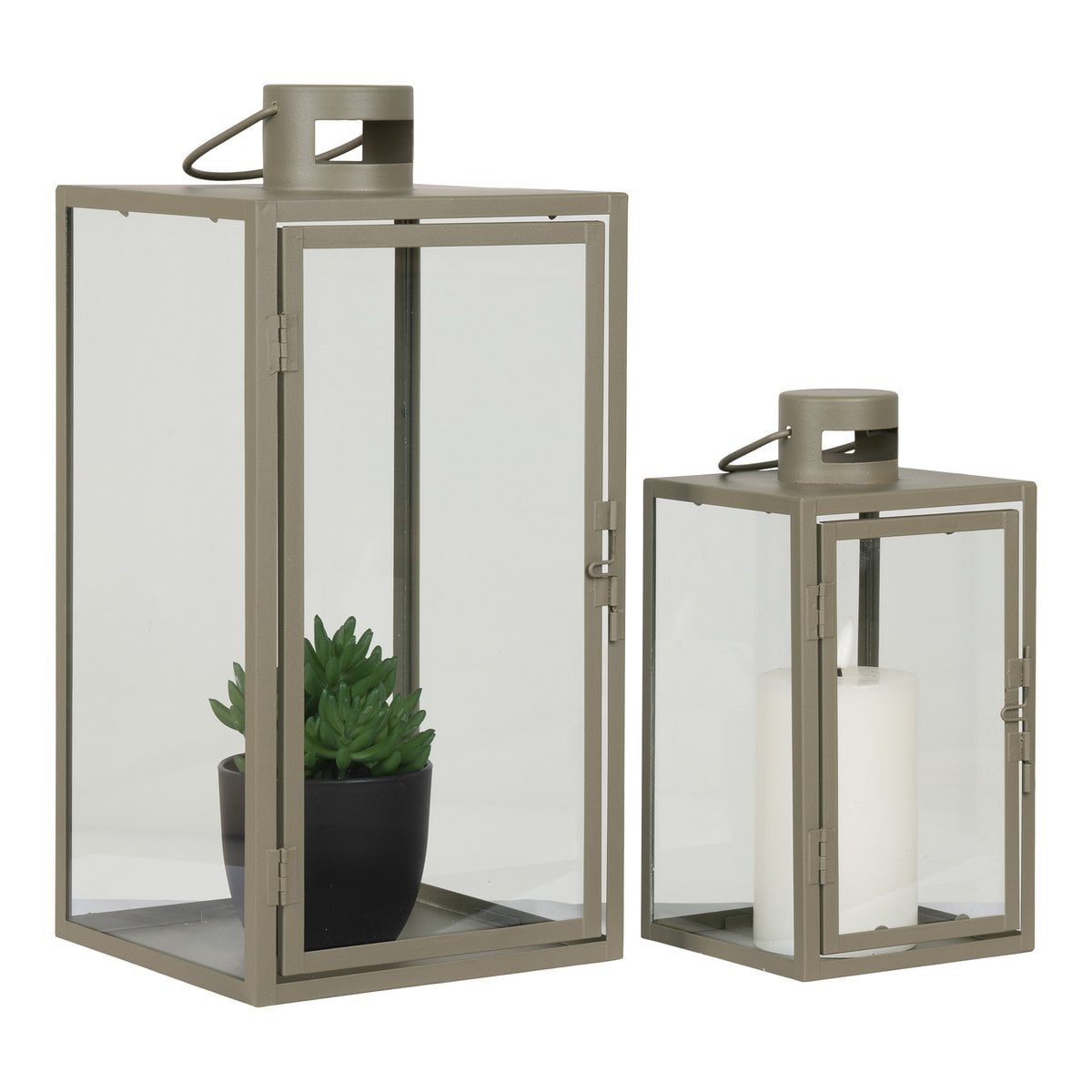 Corfu Laternen - Grün, Stahl, Glas, 13/19.5x13/19.5x25.5/40 cm - 2er-Set
