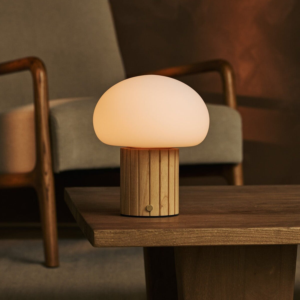 Pieter Light Brown Wood & Glass Cordless Table Lamp