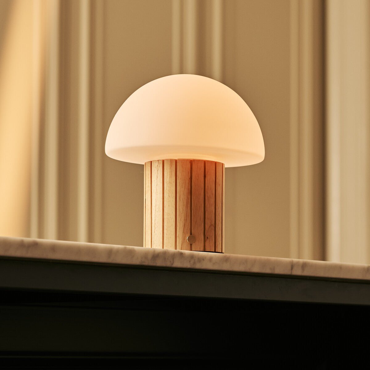 Siebe Light Brown Wood & Glass Cordless Table Lamp