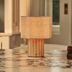 Channa Light Brown Wood & Linen Cordless Table Lamp