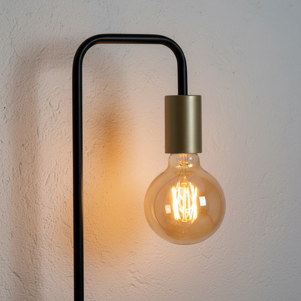 Modo lamp close-up detail of gold socket and amber globe filament bulb