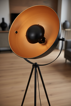 Close-up detail of Bernice bowl shade with gold copper interior on tripod stand