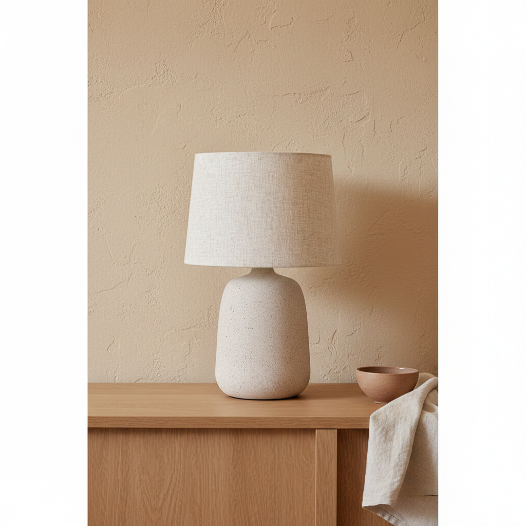 Tavira Ceramic Corded Table Lamp on oak sideboard