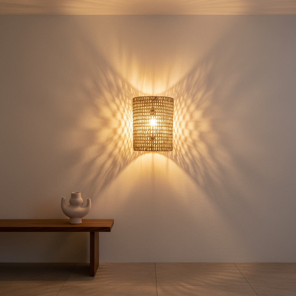 Siri Kit Sisal Wall Lamp in hal op witte pleistermuur