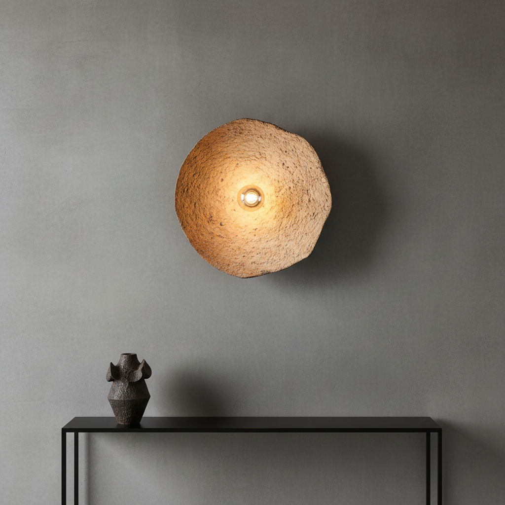 Sahara Glow Mud Wall Lamp M in betonnen hal, architecturaal