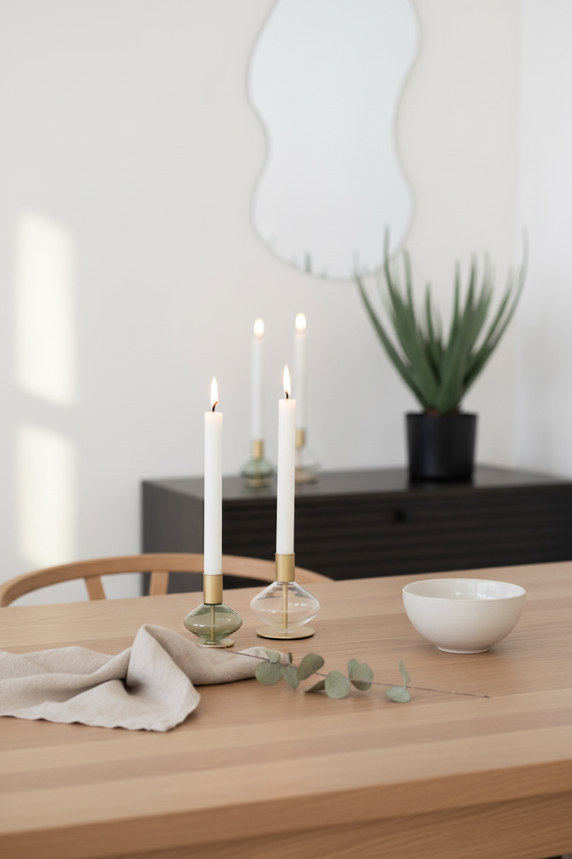 Lumis Duo candle holders on a dining table close-up