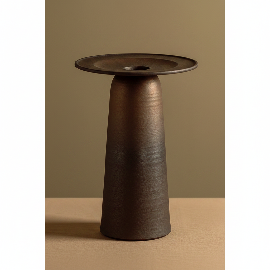 Close-up of the bronze-to-black glaze and two-part architectural form of the Ulfur ceramic vase