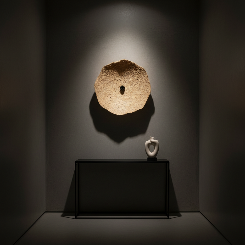 Sahara Glow Mud Wall Lamp in betonnen hal, architecturaal