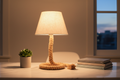 Touw rope lamp on marble desk with small plant and books in home office setting