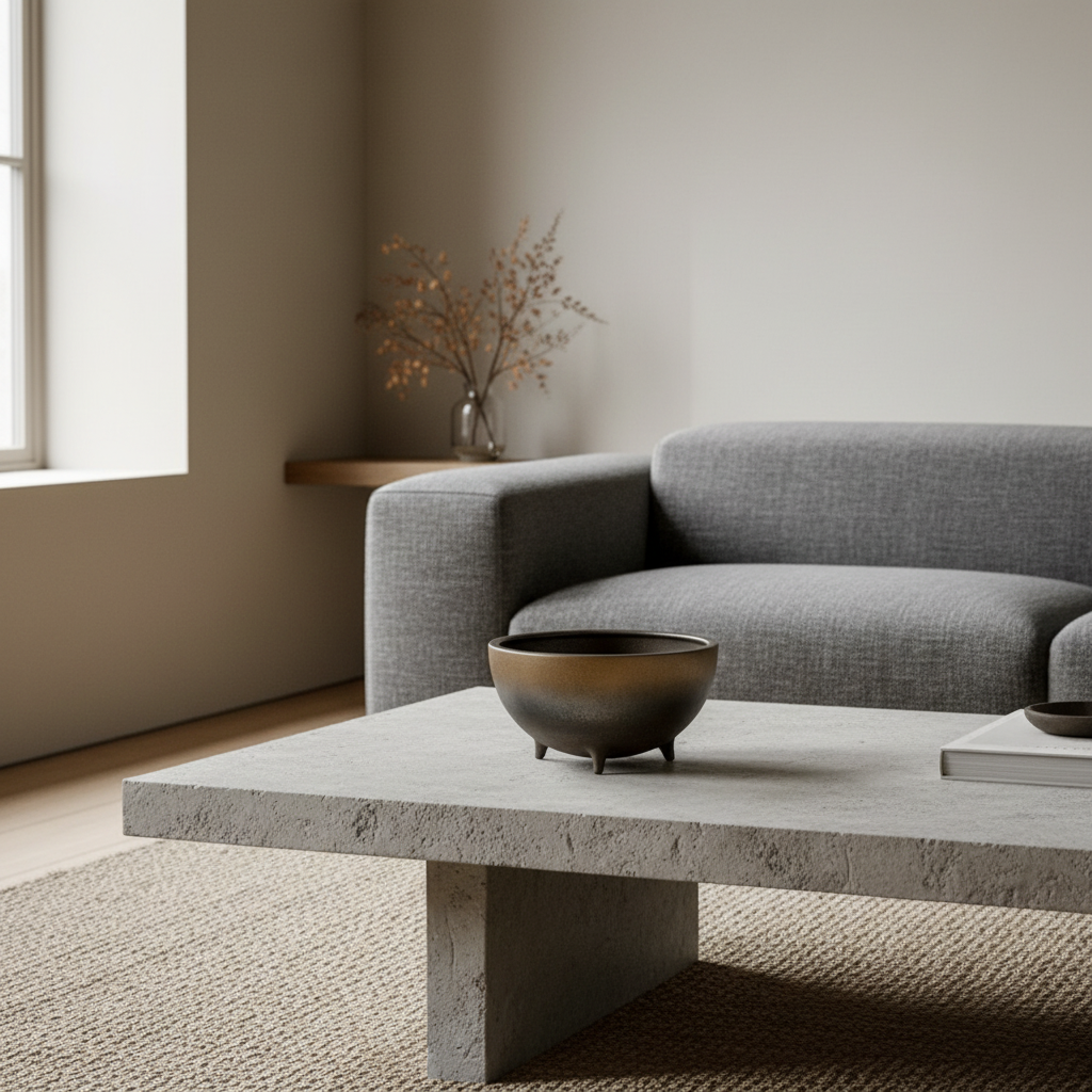 Otaru East+West ceramic bowl on a concrete surface in a modern Nordic interior with minimal styling