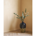 Midnight Wave Dark Blue Ceramic Vase on oak herringbone floor with limewash wall