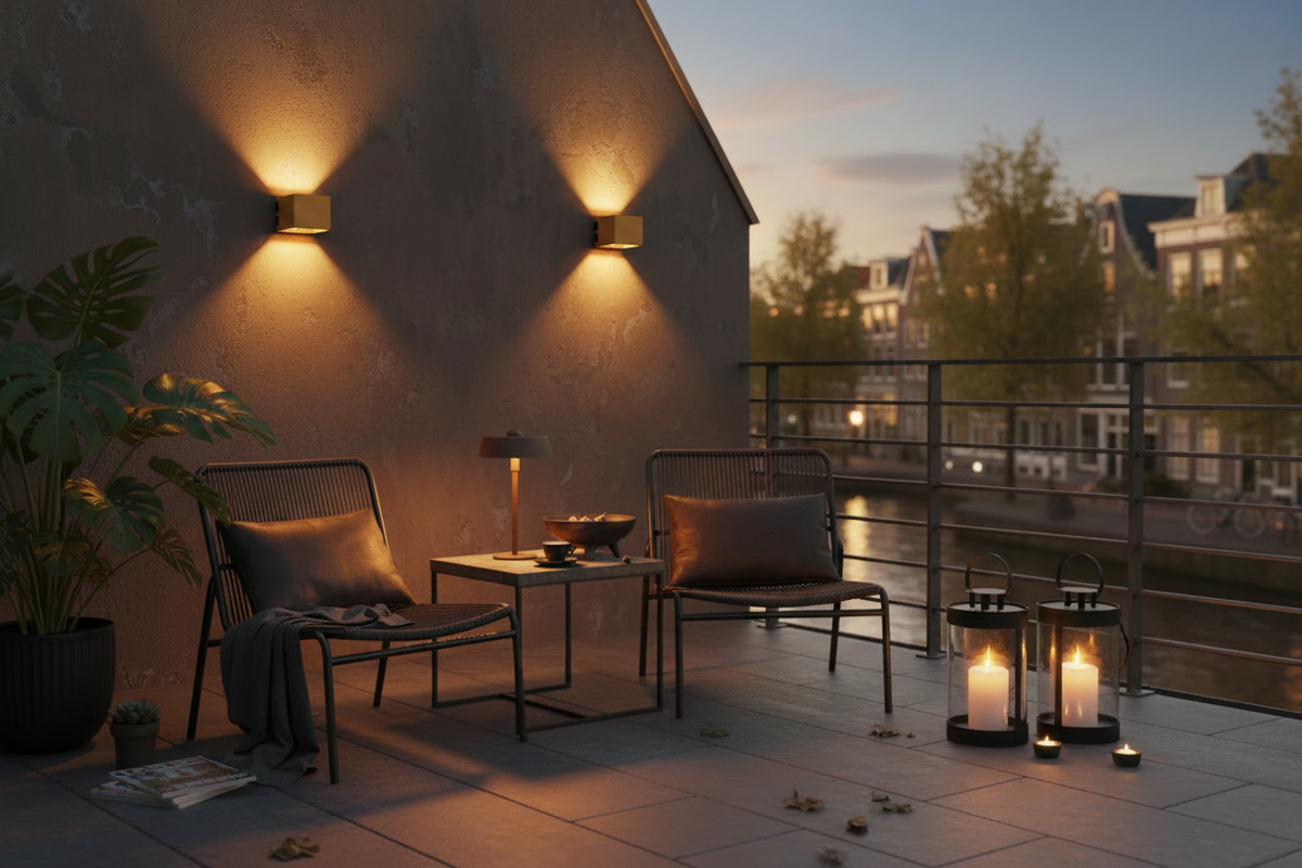 Industrial Urban Balcony – Tess Wall Lamps Added