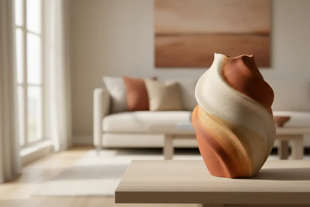 Decorative vase on a table in a living room setting